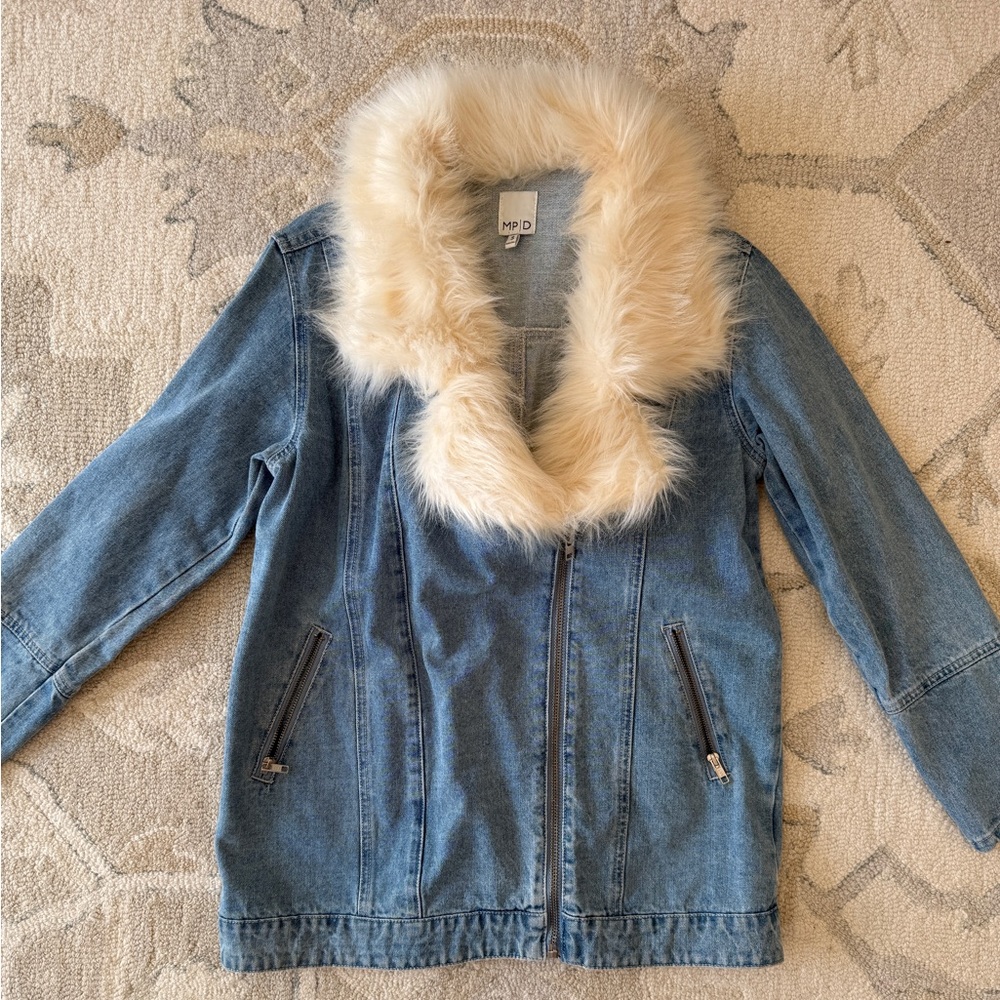 Denim Jacket with Faux Fur Collar